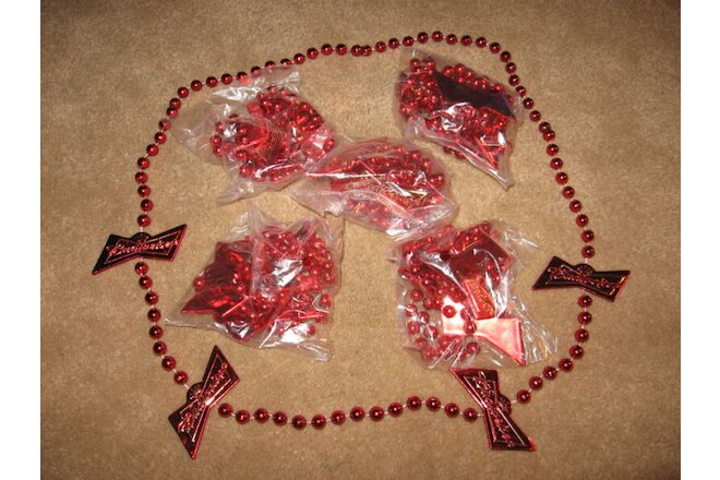 5 New Budweiser Beer pack Red Party Beads Mardis Gras Bud Fiesta Decorations