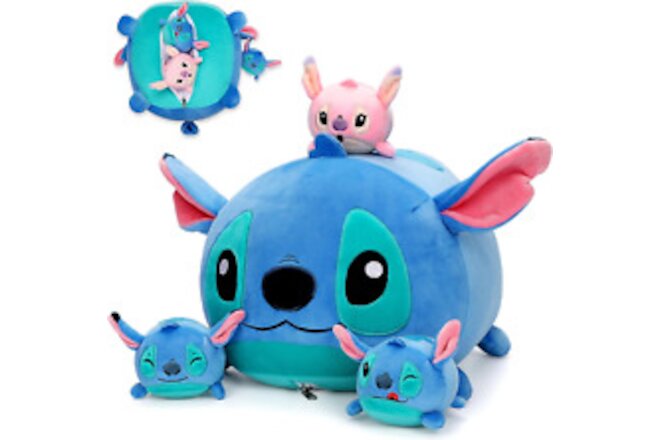 16.9 Inch Stitch Plush, Mommy Stitch with 3 Baby Little Monster Stuffed Animal P