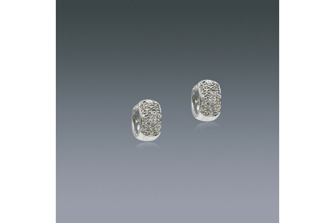 Beautiful 18K White Gold Diamond Huggie Earrings