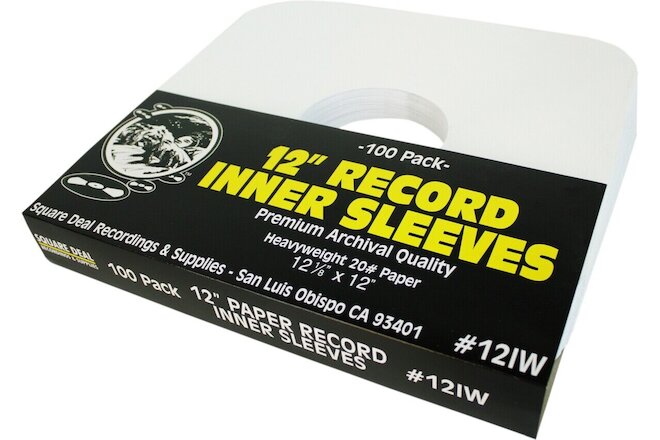 (100) 12" LP Vinyl Record Inner Sleeves - ARCHIVAL White Heavyweight Paper 12IW