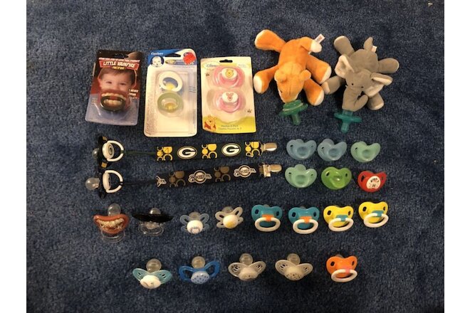 Lot of (28) New / Used Pacifiers Mixed Brands