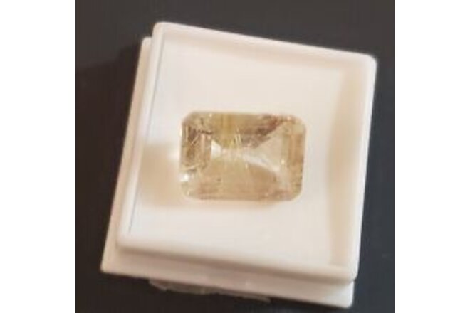 New In Box Rutilated Quartz Gemstone 14.40Ct 18x13mm Emerald Cut