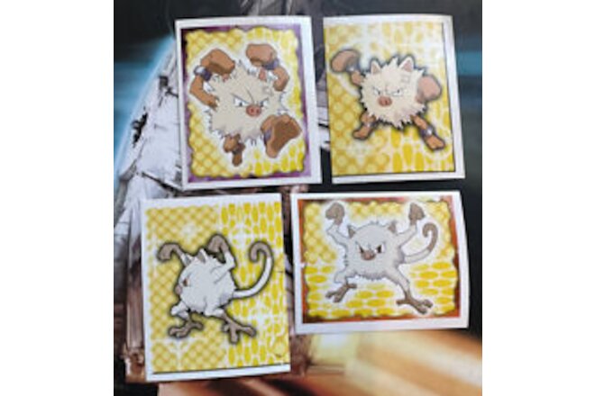 Primeape Mankey Set of 4 1999 Topps Merlin Pokemon Sticker   #56-57 #171/172
