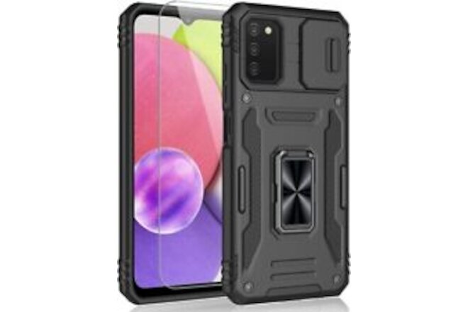 For Galaxy A03S Case Slim Fit Silicone Shockproof Screen Guard & Ring Kickstand.