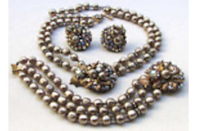 Vtg Ornate Baroque Set of 3 Bracelet Necklace Earrings MIRIAM HASKELL Sign 643j