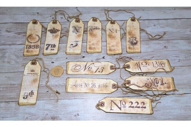 12~Vintage~French~Numbers~Junk Journal~Linen Cardstock~Gift~Hang~Tags