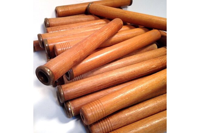 Cylinder Spools Primitive Textile Spinning Wood & Brass Bobbins 18 Vintage Lot