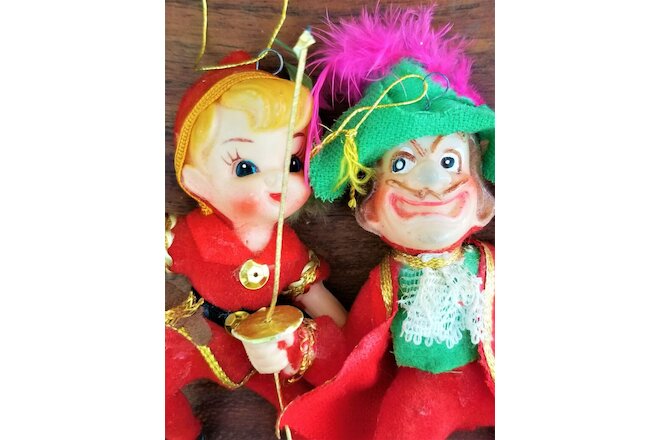 Rare Lot Vintage Flocked Felt Captain Hook & Peter Pan Christmas Ornaments Japan