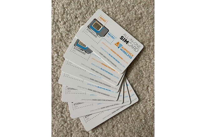 Airvoice Wireless NEW SIM card (Triple Cut ) GSM Nationwide Service Lot of 12