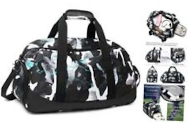 Kids Overnight Duffle Bag Boys Sports Gym Bag with Shoe Compartment & Camo Grey