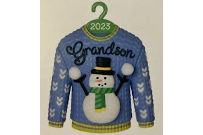 Hallmark “Grandson”  2023 Blue Sweater W/snowman Keepsake Ornament NIB