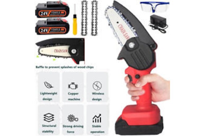 4 in Mini Handheld Electric Chainsaw Cordless Chain Saw Wood Cutter Rechargeable