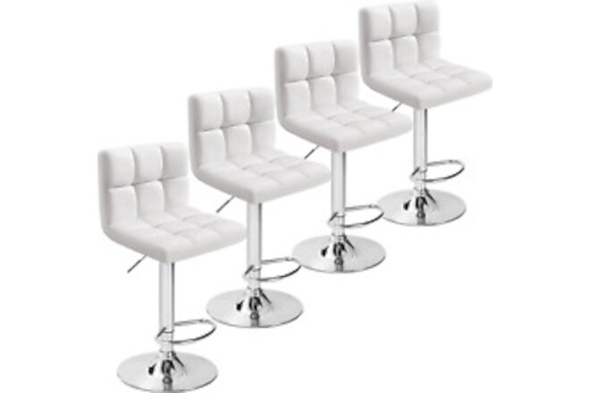 Bar Stools Set of 4, Pu Leather Swivel Adjustable Counter Height Square, White