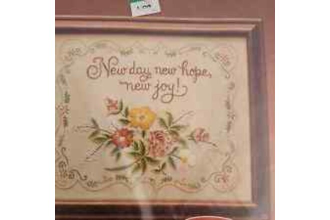 Vintage Embrodiery Sample 8x10 NEW DAY HOPE JOY