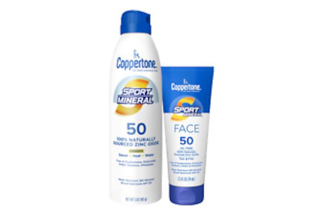 Coppertone SPORT Sunscreen Spray SPF 50 + Zinc Oxide Mineral Face Sunscreen SPF