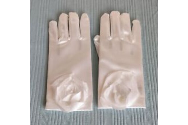 First Communion Flower Girl Gloves White With Rose One Size Fits Most