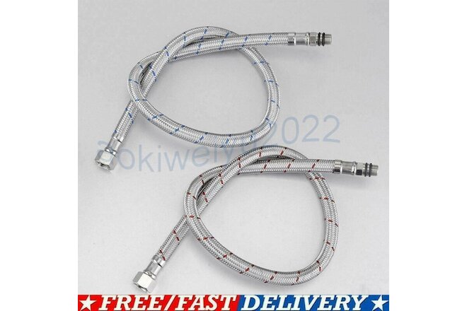 2pcs 24inch Long Sink Faucet Hot &Cold Water Supply Line Hose Braided Hose 1pair
