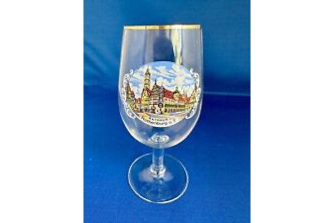 Vintage 5" Liquor Glass with Gold Rim German Cities Rathaus Rottenburg O.T.