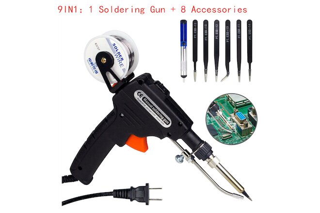 Auto Soldering Gun Kit 110V 60W with Welding Desoldering Pump Tin Wire&6 Tweezes