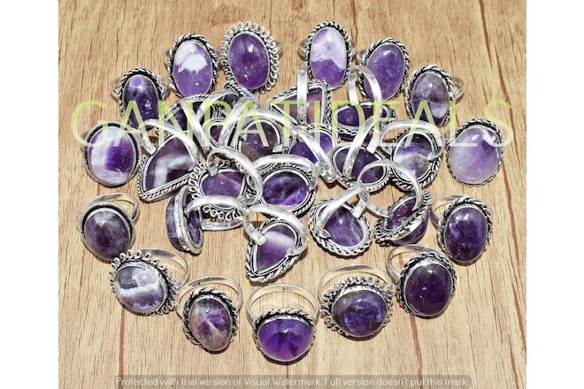 Amethyst Gemstone 5pcs Wholesale Lot 925 Sterling Silver Plated Rings