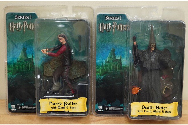 Lot of 2 Harry Potter NECA Action Figures Death Eater,Torch,Series 1,Red,Wand