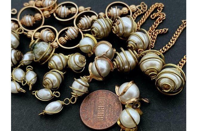 Vintage Metal Wrapped Pearl Beads Charms Connectors Mix  35