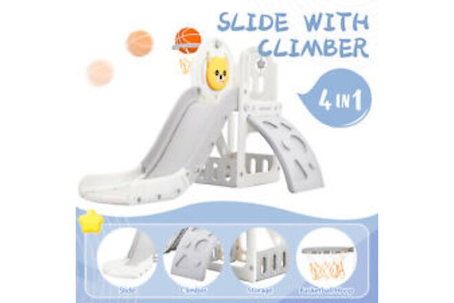 Toddler 4 in 1 Climber Slide Set, Kids Playground with Basket