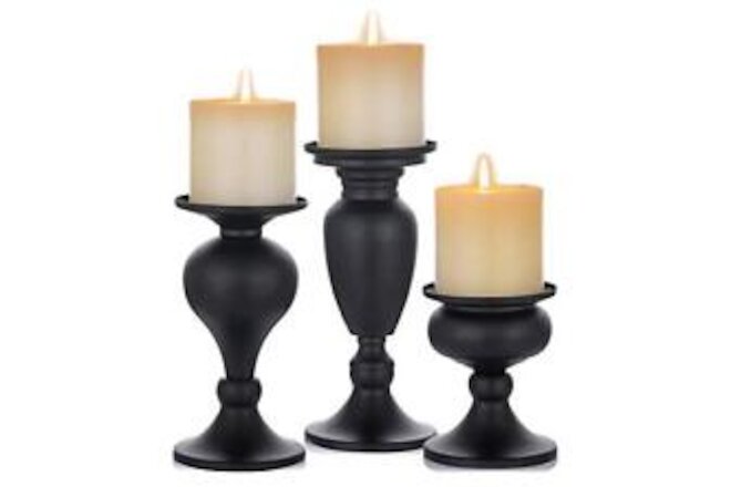Pillar Candle Holders Set of 3 Black for Table Mantle Fireplace Decor Modern ...