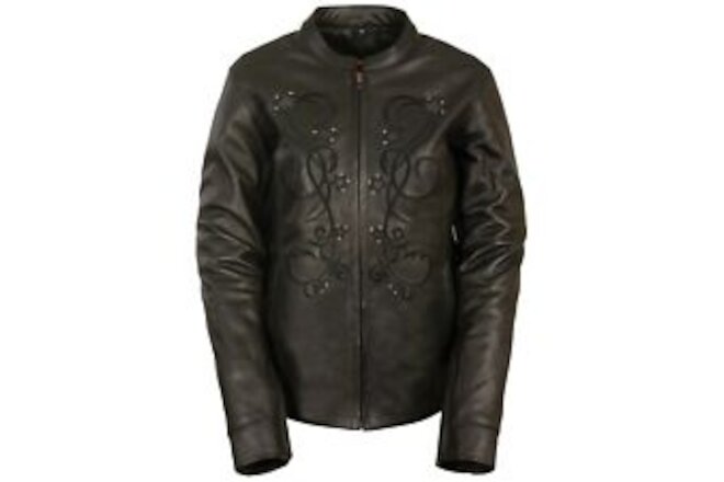 Milwaukee Leather Women's Reflective Star Leather Jacket - MLL2500 - BLK