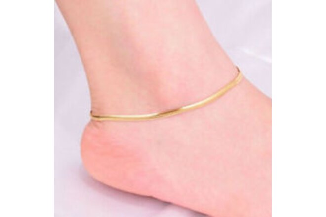 Women Girl Titanium Stainless Steel Gold Herringbone Chain Anklet Bracelet 8-10"