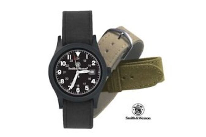 Smith & Wesson Military Watch luminous Black face water resistant extra bands
