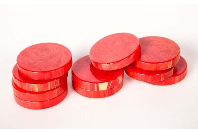 LOT 10 CATALIN Backgammon Red Marbeized 30mm x 5mm Thick (1.1/8 in) by Bakelite