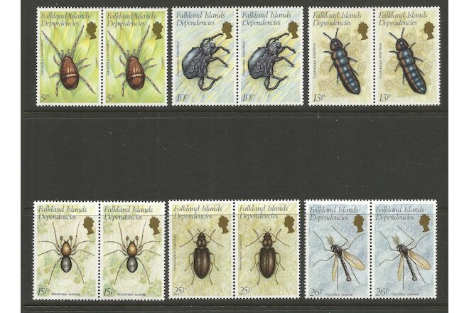 FALKLAND ISLANDS DEP', 1981 INSECTS X PAIRS (12), S.G 102-107, MNH**