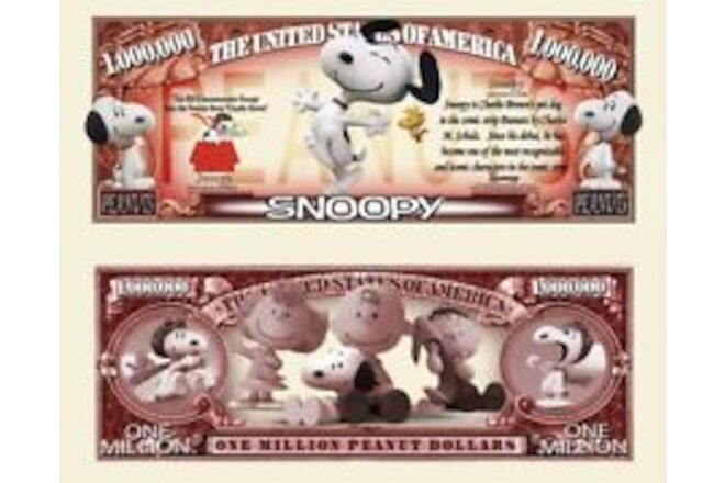 Snoopy Peanuts Collectible Pack of 100 Funny Money 1 Million Dollar Bill Novelty