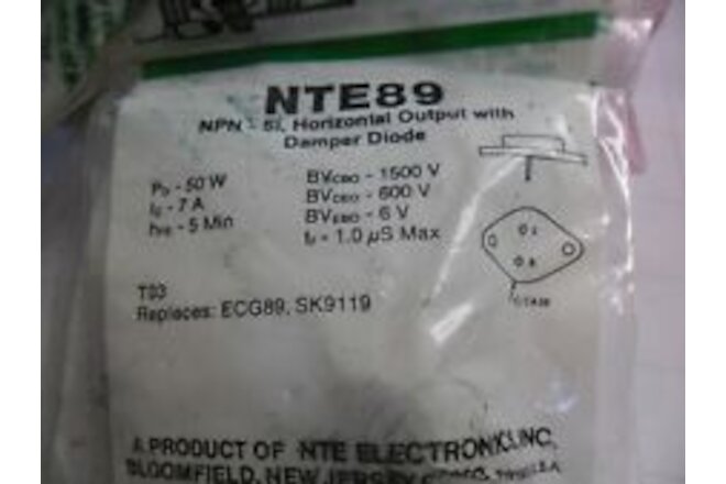 NTE89/SEM89 NPN Transistor Horizontal Output with Damper Diode