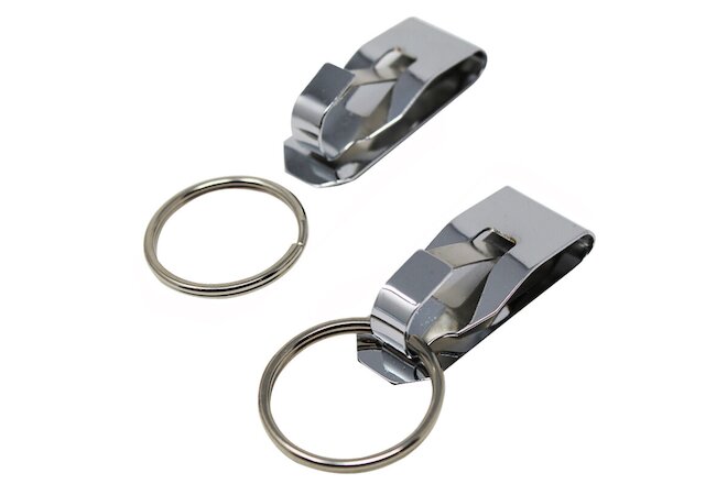 2 Pcs Secure Belt Clip Key Holder w Metal Hook & Heavy Duty 1 1/4" Keychain Ring