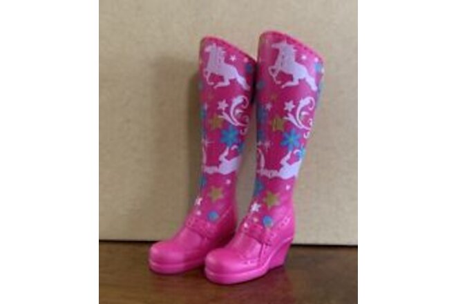 Barbie Pony Horse Equestrian Boots Pink & Blue Print Fashion Doll Accessory