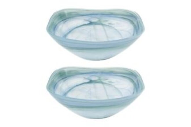 Pair of Aqua Blue Alabaster Square Glass 6" Bowls