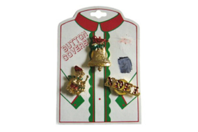 VTG Woolworth Christmas Button Covers Bell Drummer Boy Noel Gold-Tone Metal