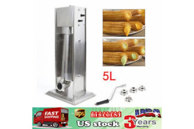 5L Heavy Duty Commercial Manual Churro Maker Machine + 4 Nozzles Stainless Steel