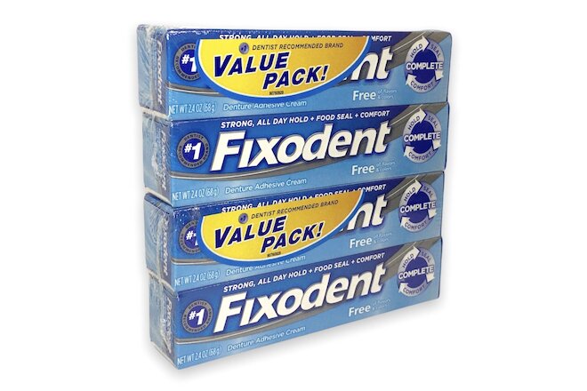 Lot of 2 *FIXODENT FREE* Oral Denture Adhesive (2-Pack Value Pack) 2.4 oz each