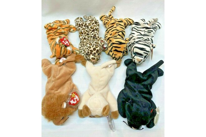 LOT of 7 VINTAGE TY BEANIE BABIES CATS with TAGS