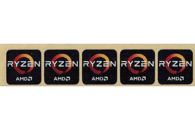 AMD RYZEN SOFT METALLIC COMPUTER STICKER LOGO. Strip of 5 stickers
