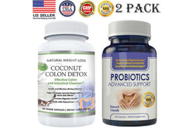 Coconut Colon Detox Weight Loss & Probiotics Supports Immune System Capsules