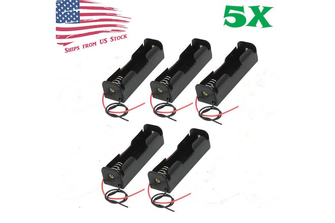 5Pcs Battery Holder Case Box with 6" Wire Leads for 1S 18650 Li-Ion Batteries