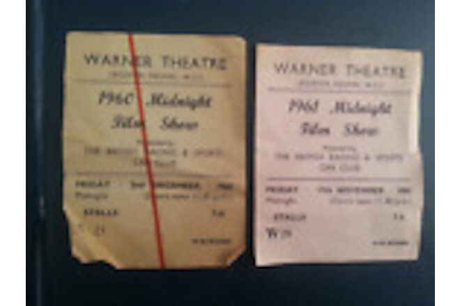 WARNER THEATRE Leicester Square 1960 & 1961 Original Tickets FILM SHOW (BRSCC)