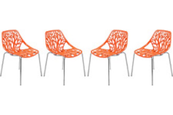 Modern Asbury Dining Chair with Chromed Legs (Set of 4), Orange