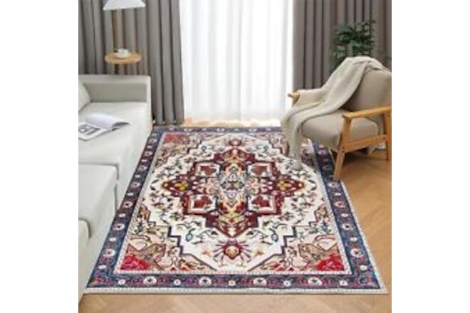 Washable Area Rug - 2.6'x4' Collection Traditional Oriental 2.6*4 Red/Blue