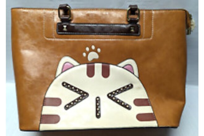 SAMMAO CAT Designer Inspired Brown Leather Kitty Cat Purse Handbag New with Tag