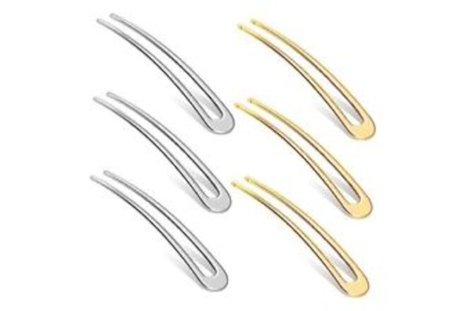 6 Pieces U Shaped Hair Pins,  French Hair Pins Metal 3pcs gold + 3pcs silver